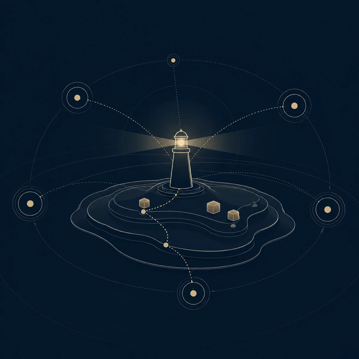 A lighthouse guiding routes through a connected small system