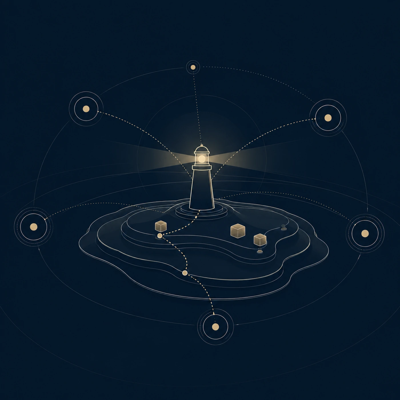 A lighthouse guiding routes through a connected small system